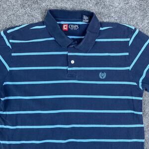 Chaps Polo Shirt Mens Size M Navy Blue Striped Short Sleeve Casual Classic Fit